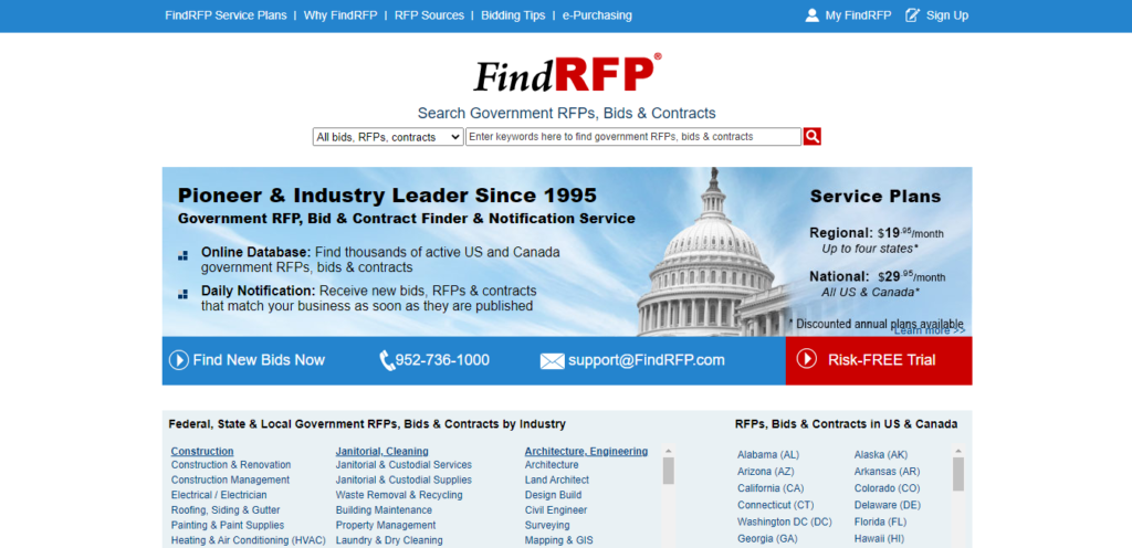 FindRFP Website Screenshot