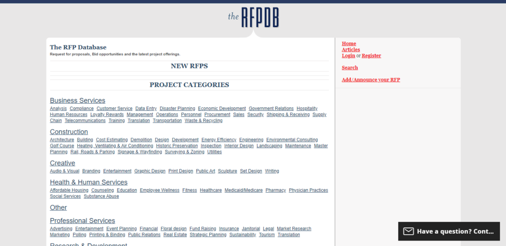 RFPdb Website Screenshot